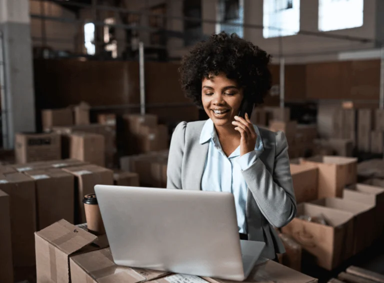 Woman working while talking on phone